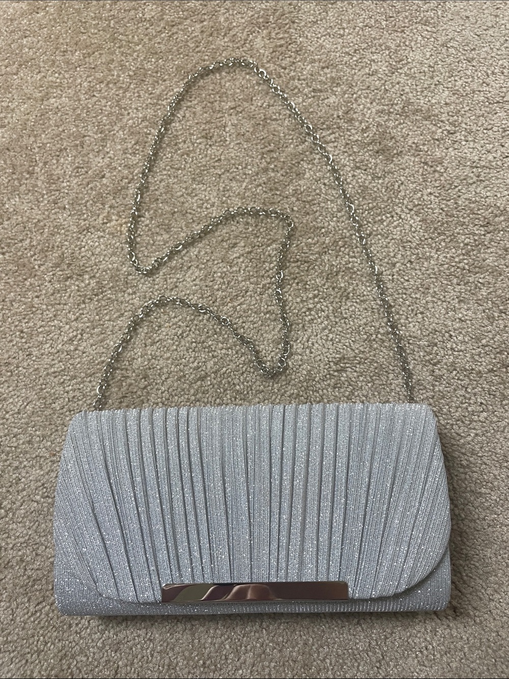 Evening Sparkle Silver Pleated Clutch